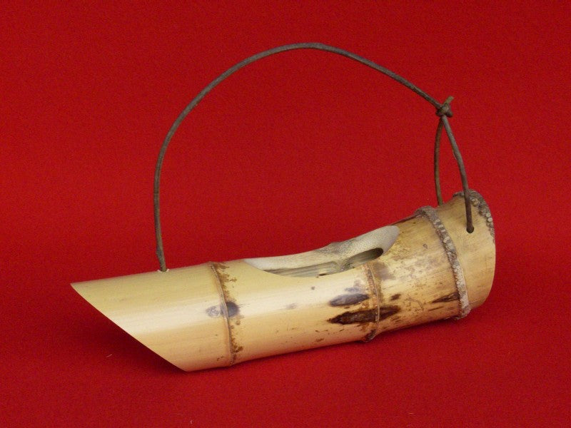 Bamboo Flower Vase (Hanaire) — Tsuribune (Boat-Shape), Shimidake (Naturally Spotted Bamboo) — Takayama