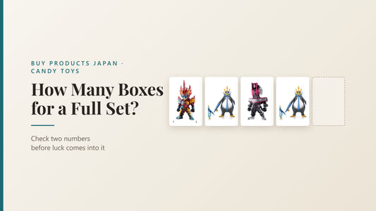 Banner with the headline How Many Boxes for a Full Set on a cream background. To the right are five slots in a row. Four of them hold small painted figures and the fifth is empty, outlined with a dashed line. Two of the four figures are identical.