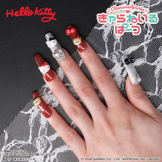 Character Nail Parts Hello Kitty Red & Black Assortment (Sanrio Characters) - LIFESTYLE BANDAI