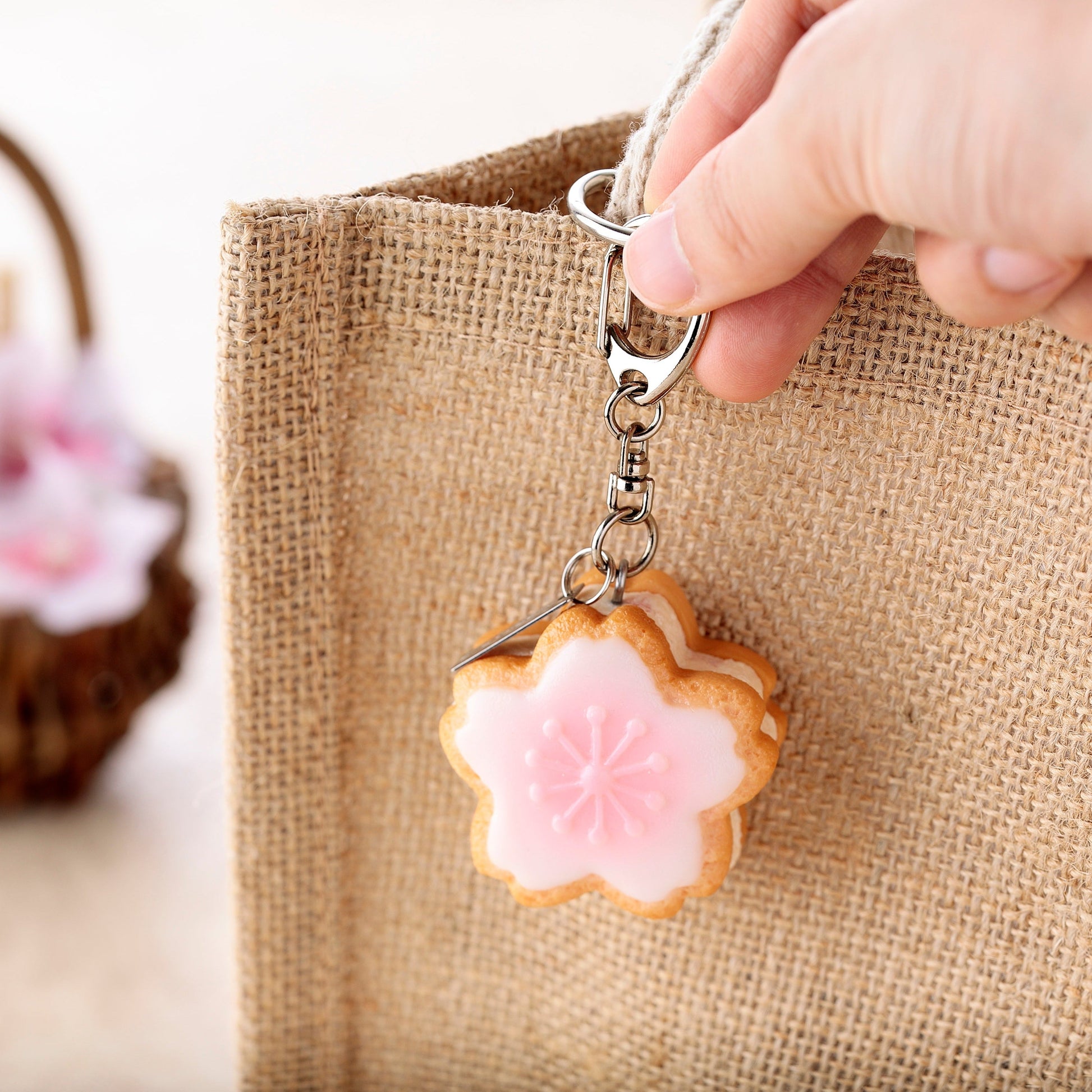 Fake Food / Cherry Blossom Cookie Sandwich / Key Ring
