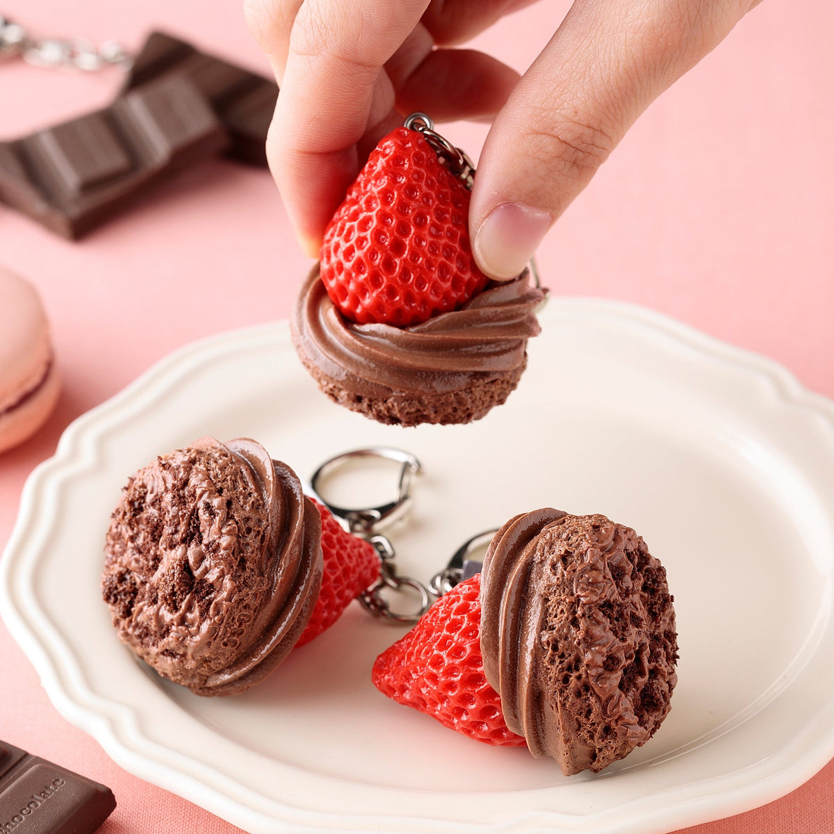Fake Food / Strawberries for Chocolate Cake (Eat-It-First) / Key Ring