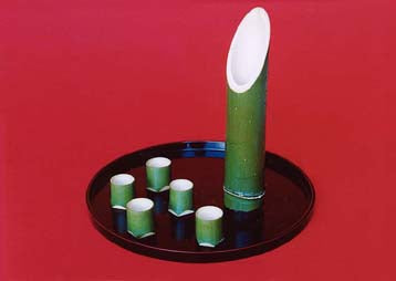 Green Bamboo Sake Set (Vacuum-Packed) (No. 2) — Takayama