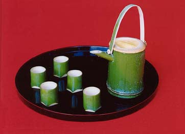 Green Bamboo Sake Set (Vacuum-Packed) (No. 3) — Takayama