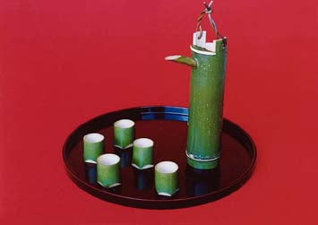 Green Bamboo Sake Set (Vacuum-Packed) — Takayama