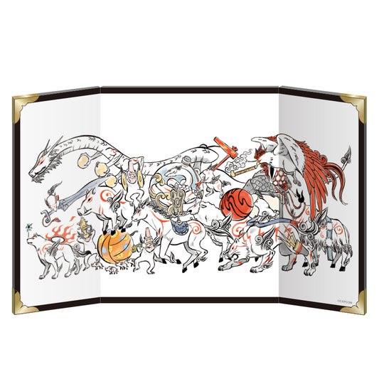 Okami 20th Anniversary Reprint Art Miniature Folding Screen Brush Gods Grand Parade - Capcom