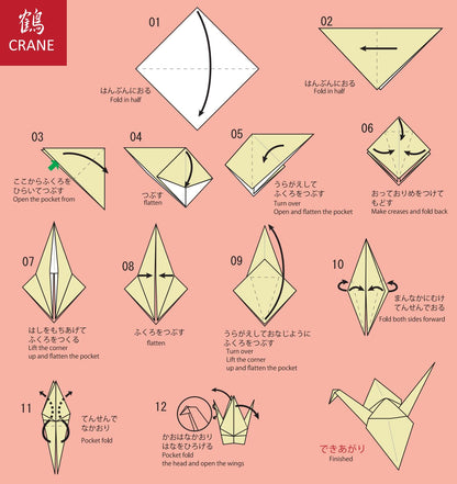 Folding Instructions Image for Orifu for Crane / Origami with Japanese Traditional Fabric Chirimen