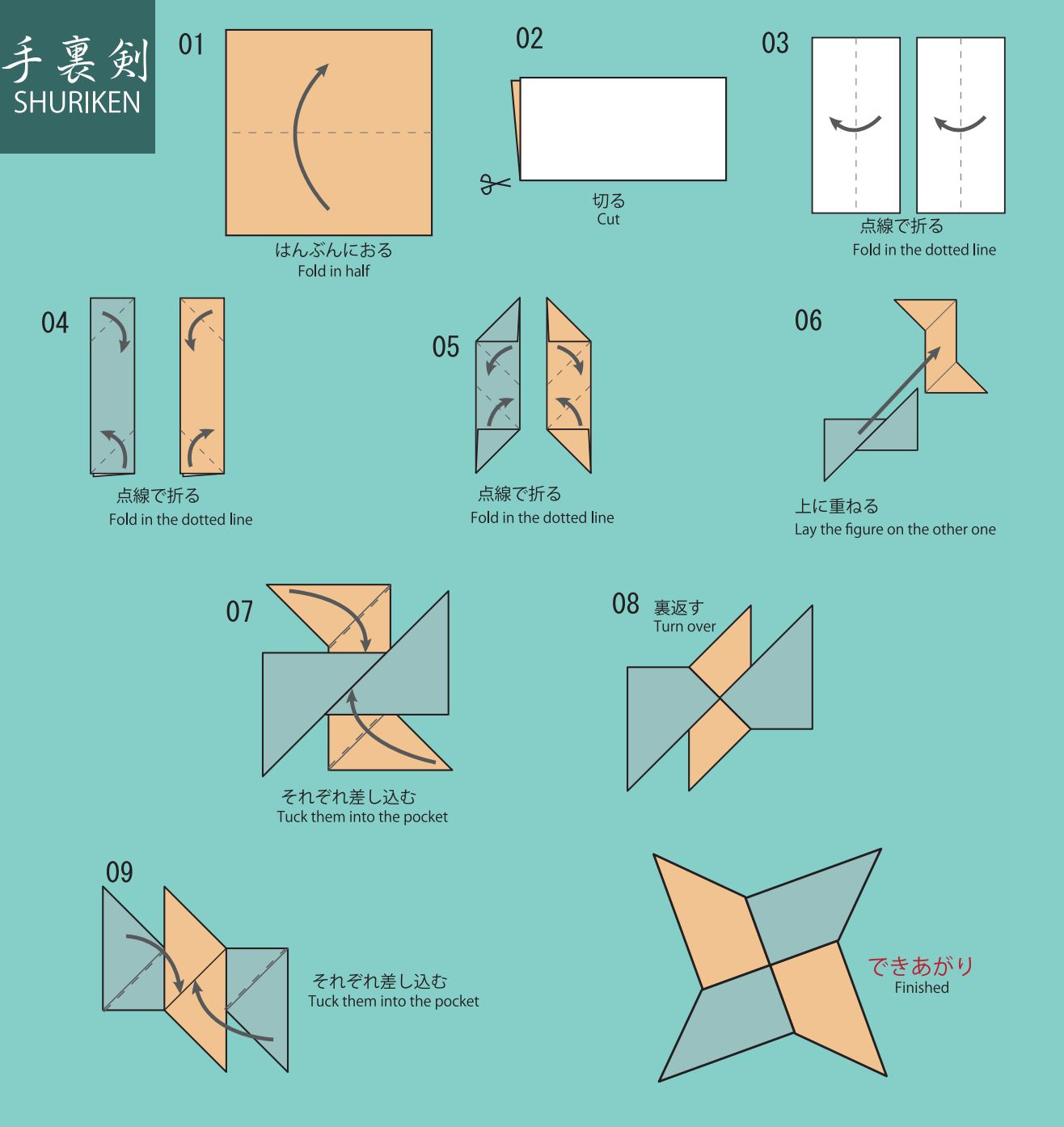 Folding Instructions Image for Orifu for Shuriken / Origami with Japanese Traditional Fabric Chirimen